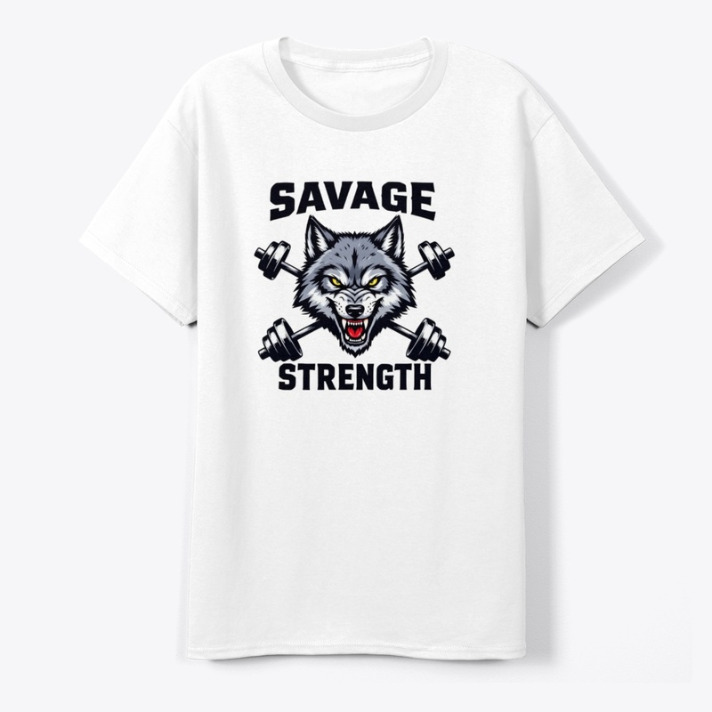 Savage Strength – Wolf & Barbell T-Shirt