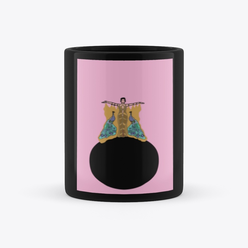 Art Deco Peacock Lady  on Pink