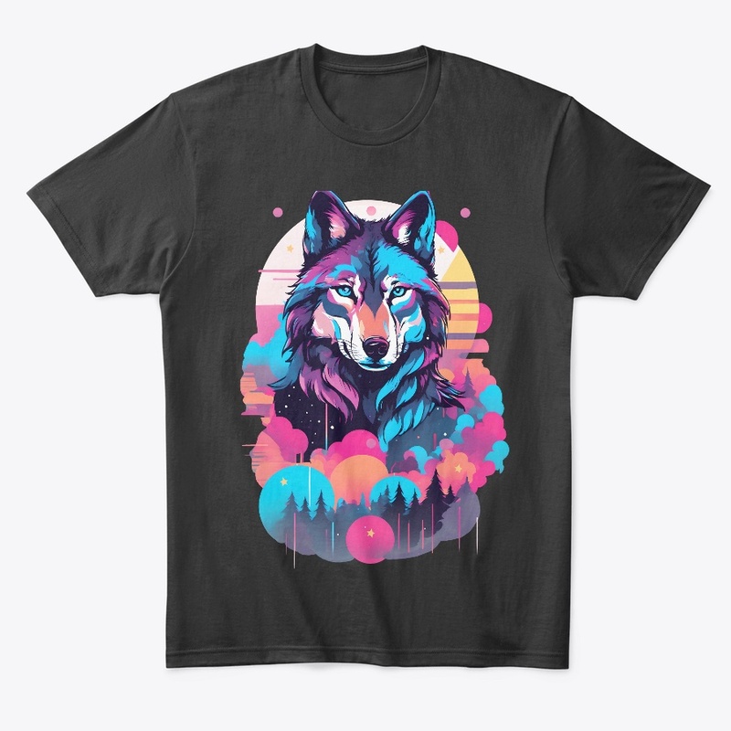 Vaporwave Wolf Shirt - Neon Blue Eyes