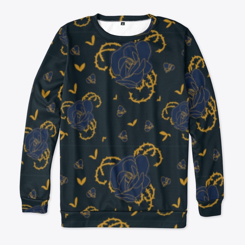 Floral Art - Navy Yellow Black