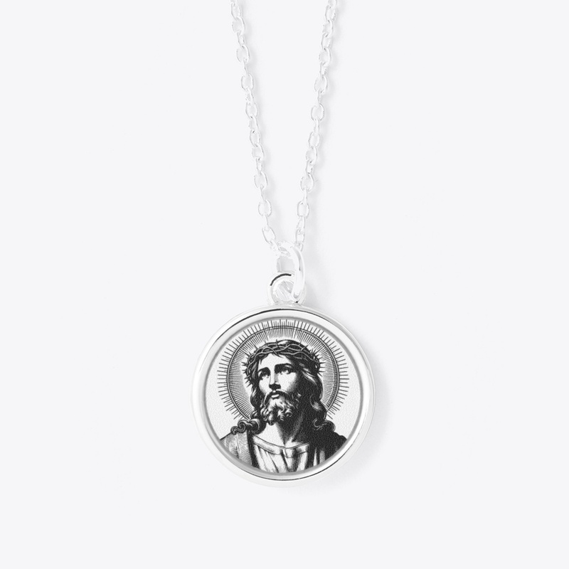 Christ Blessing Circle Pendant Necklace