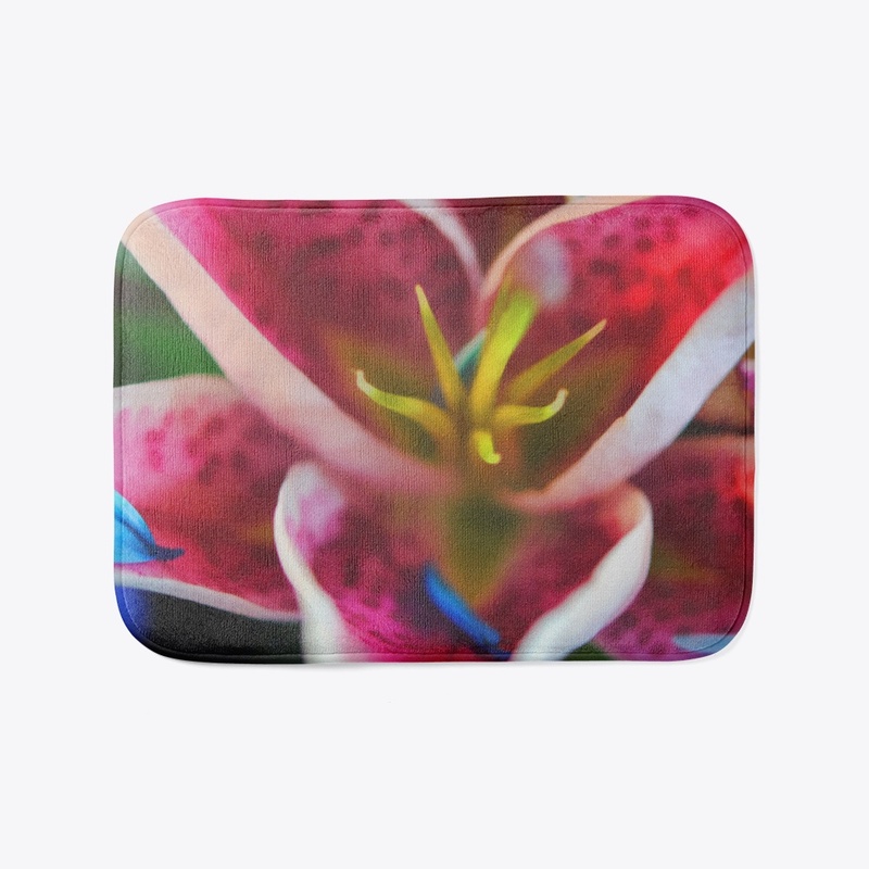 Blue Petals on a Pink and White Lily