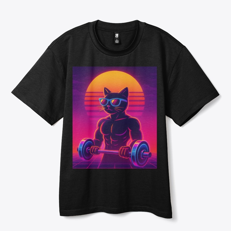 80s retro-futuristic gym cat