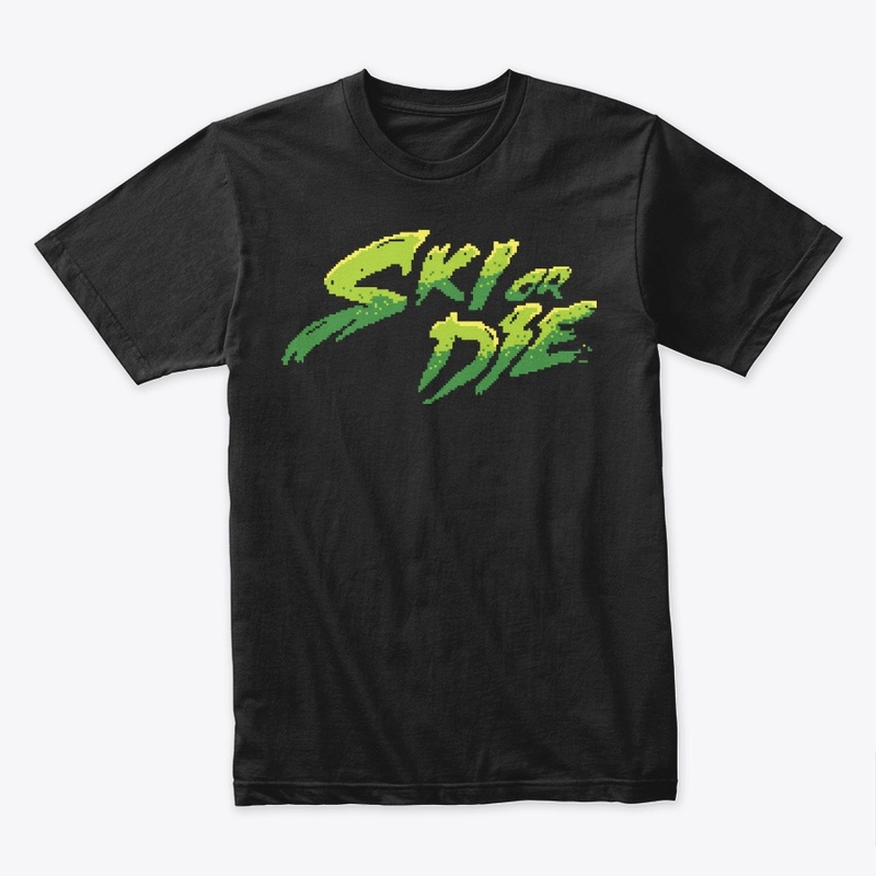 Acid Green Ski or Die Pixel art Logo