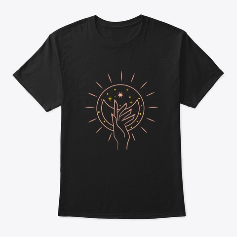 Aesthetic Line Art Mystic Hand Moon And  Black T-Shirt Front
