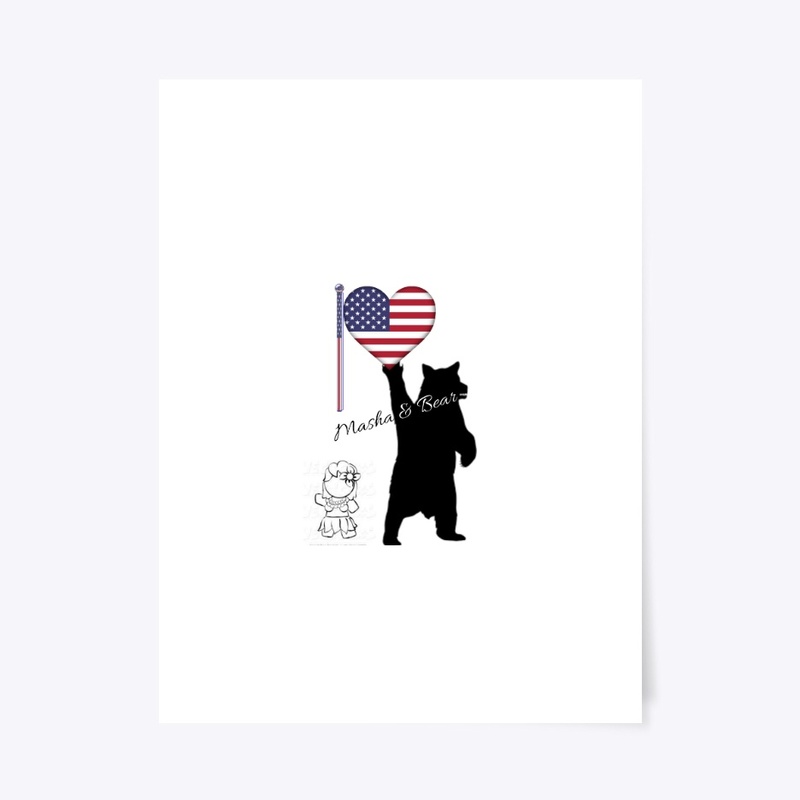 Masha & Bear 4th July American flag Tee