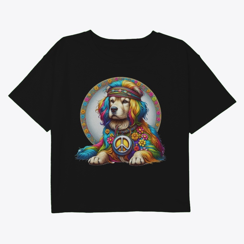 70's Hippie design of a golden retriever