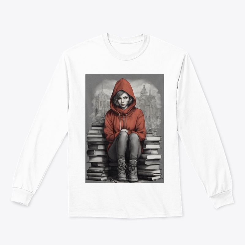 A girl with books printing on hoodie 