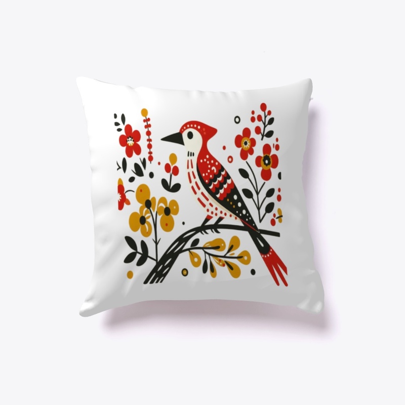 Folk-Inspired Woodpecker Bold Floral Art