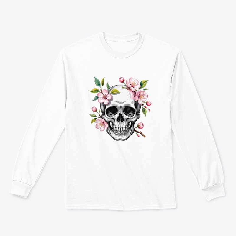Skull with blooming cherry blossoms