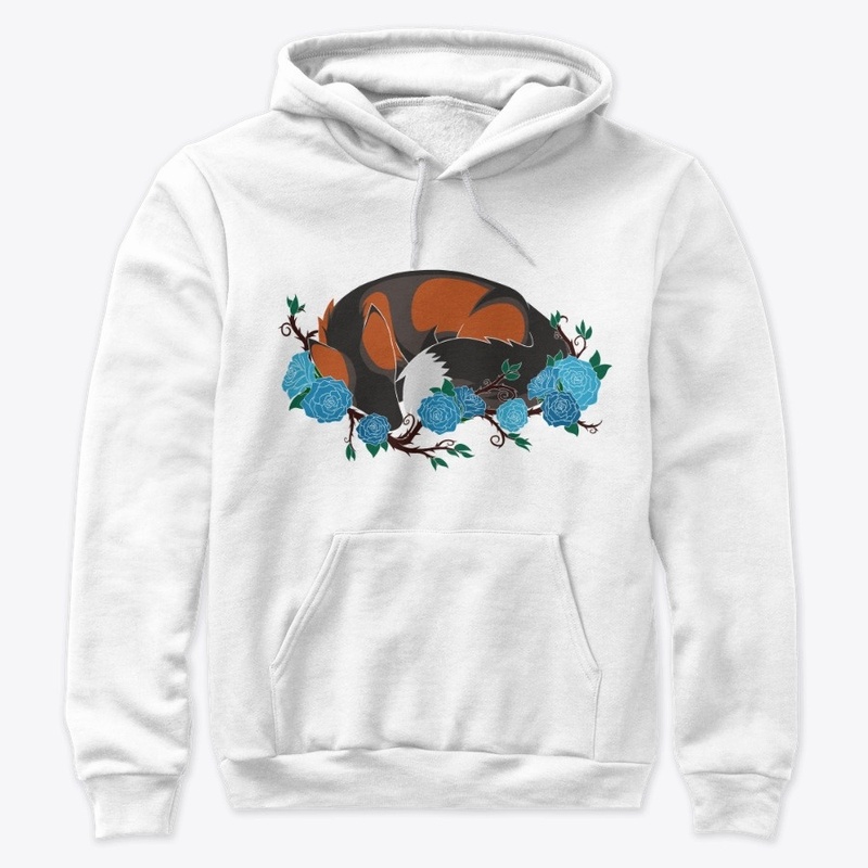 Laying fox with blue roses