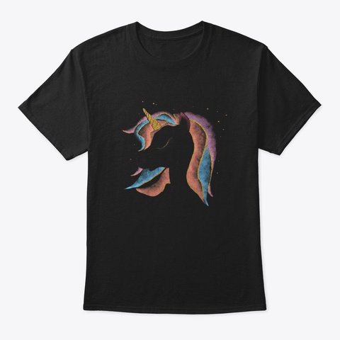 Unicorn Illustration Black T-Shirt Front