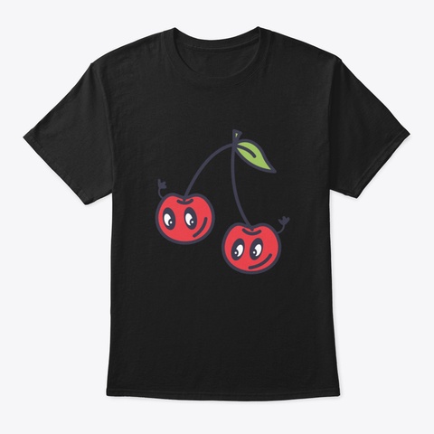 Kawaii Cherry Smiles Black T-Shirt Front