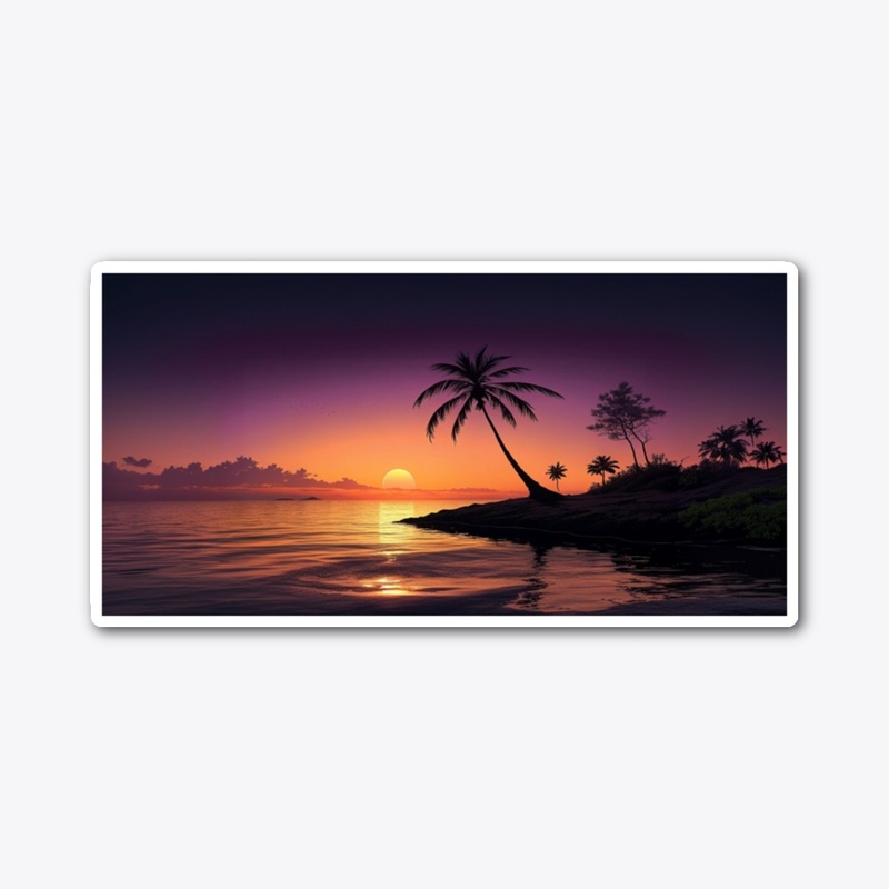 "Tropical Paradise Sunset with Palm Tree