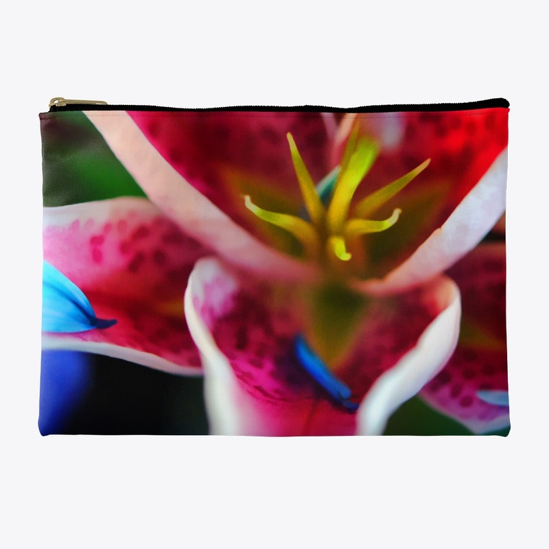 Blue Petals on a Pink and White Lily