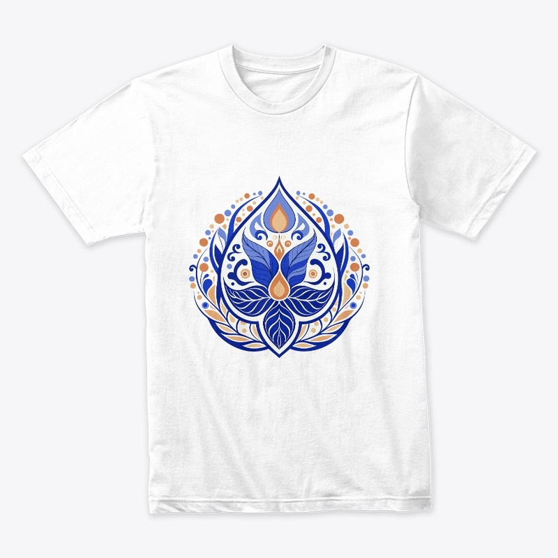 Elegant blue and orange floral   t-shirt