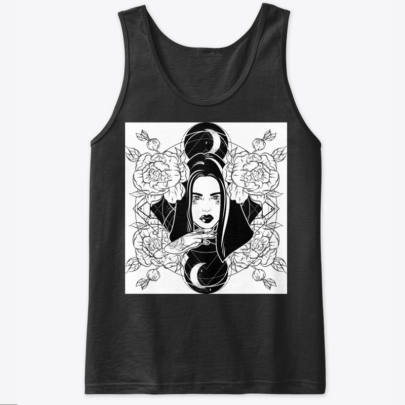 Beautiful gothic witch, roses and moons