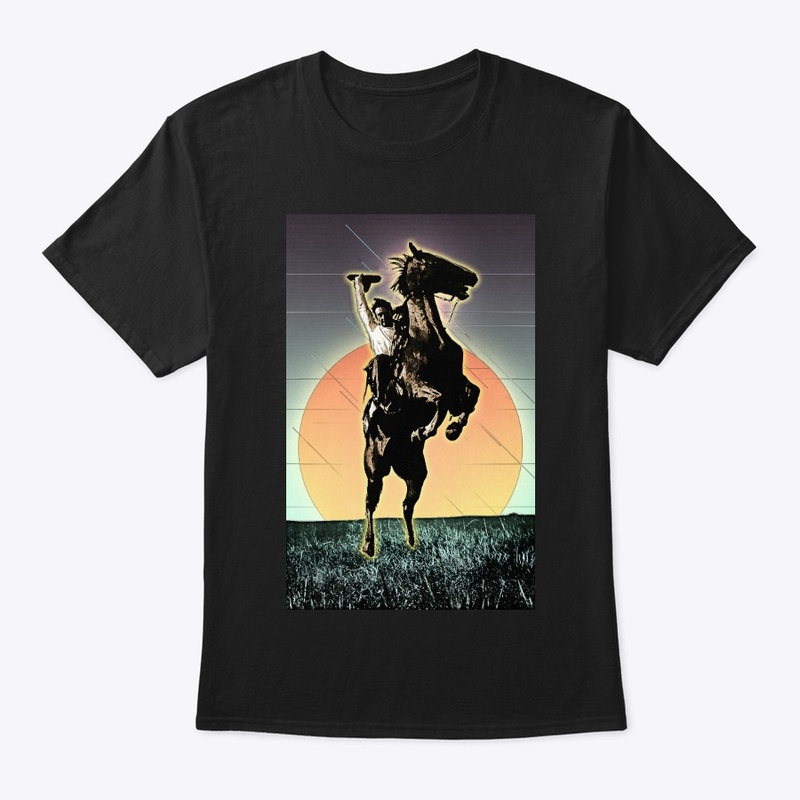 Cowboy Riding Horse with Sunset