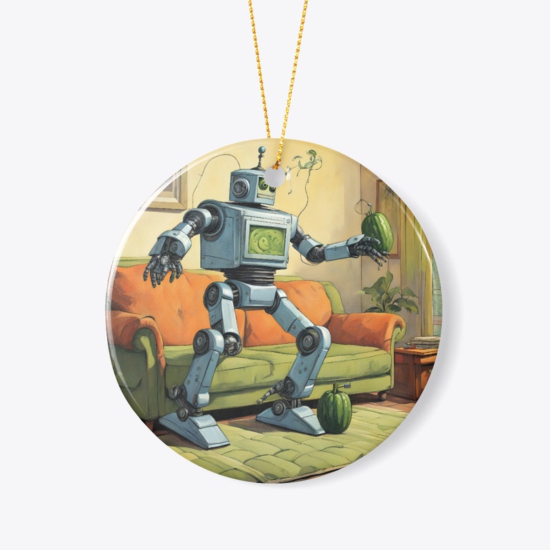 A robot holding a cucumber