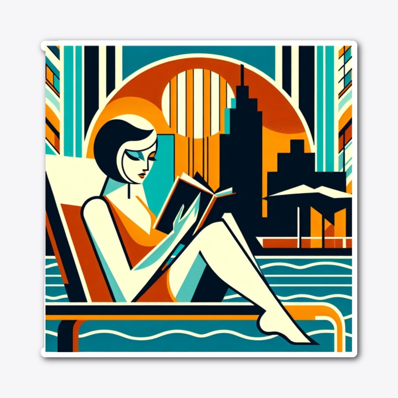 Woman Reading Poolside Art Deco Design