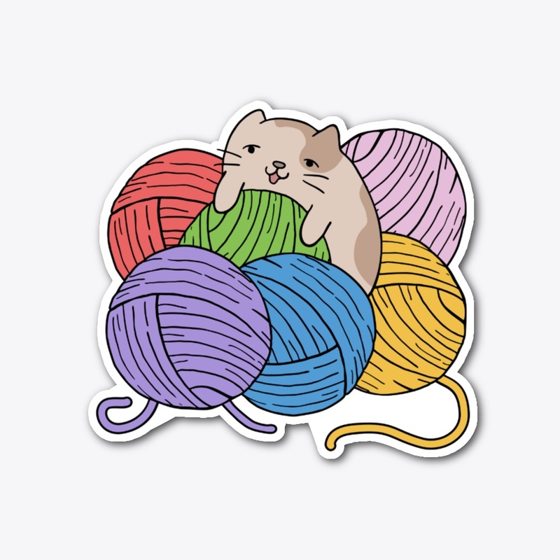 cute cat with colorful  yarn bomb
