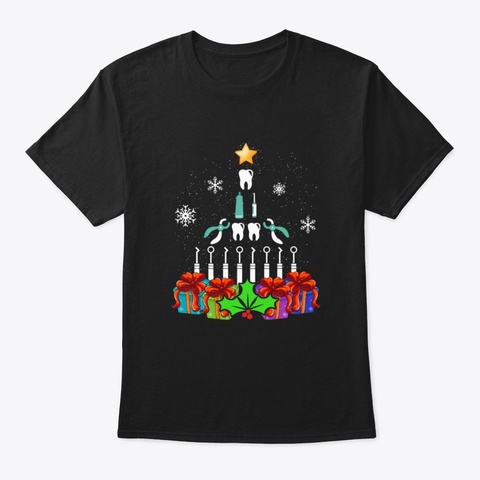 Funny Dentist Christmas Tree Decor Gift  Black T-Shirt Front
