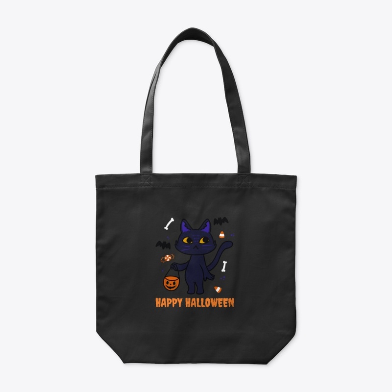Black Cat Carrying Halloween Pumpkin