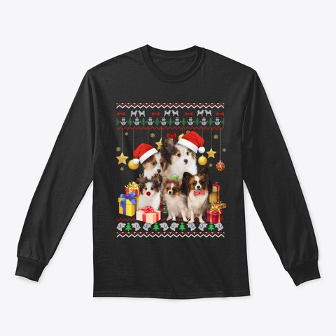 Papilion Ugly Christmas Sweater Santa Ha Black T-Shirt Front