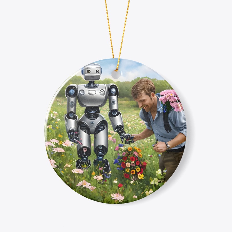 A robot picking flowers