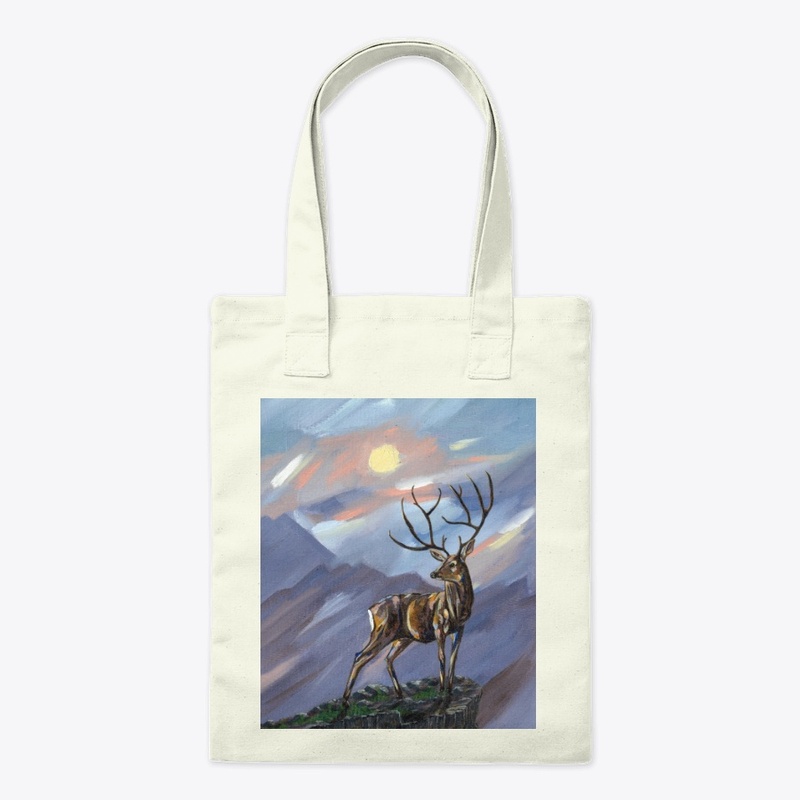 Stag on the mountain by moonlight