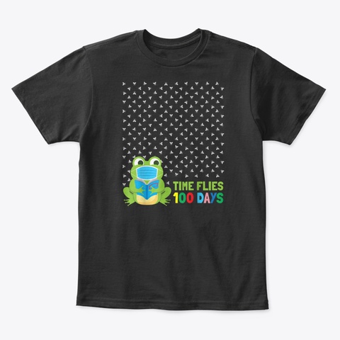 Frog Face Mask Funny 100 Days Of School  Black T-Shirt Front