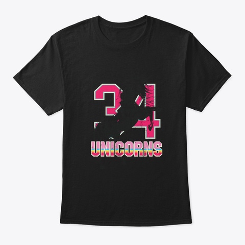 34 Unicorns Black T-Shirt Front