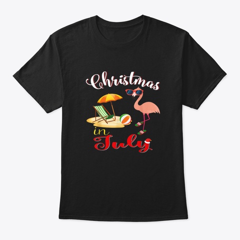 Christmas In July Flamingo With Sunglass Black T-Shirt Front