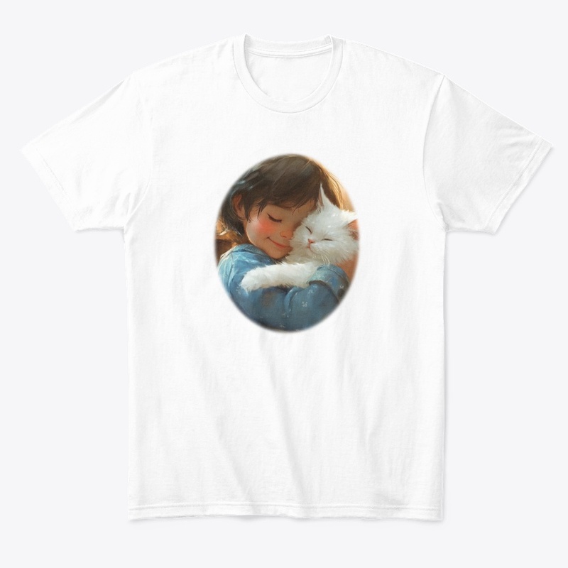 young child hugging a fluffy white cat