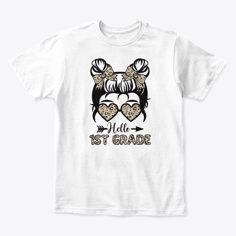 Hello 1st Grade Messy Bun - Leopard