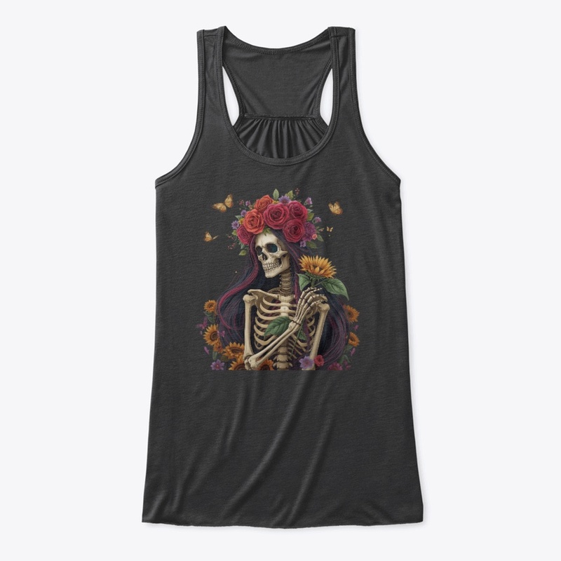 Mystical Skeleton Holding Sunflower Art