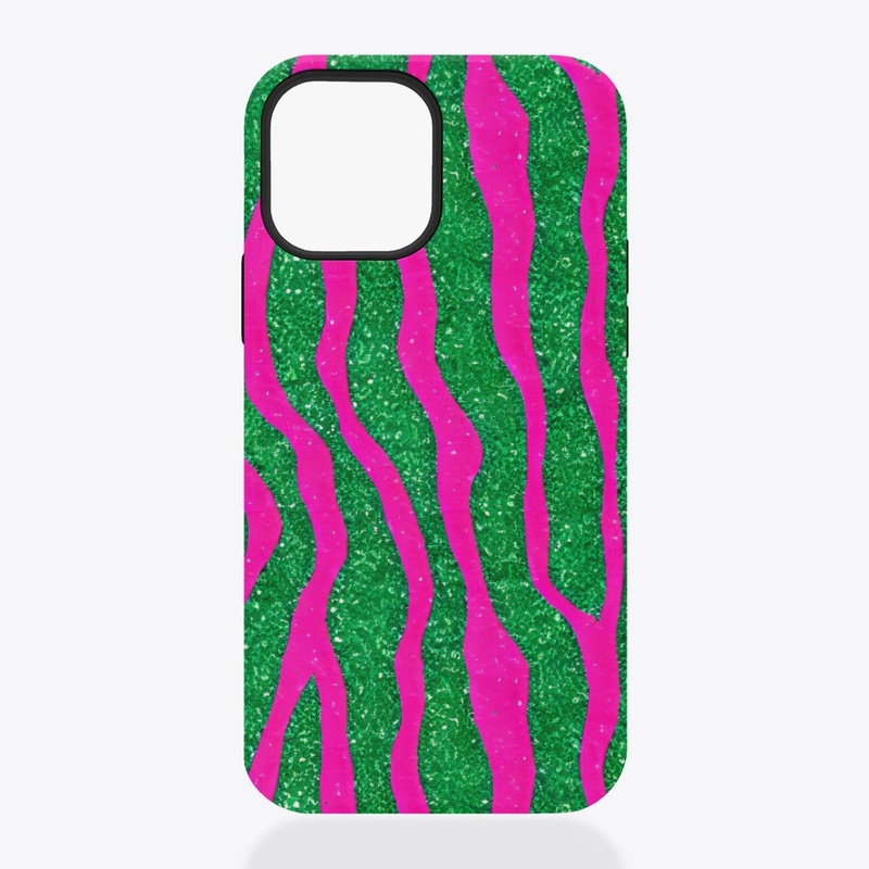 Pink and Glitter Green Striped Design 