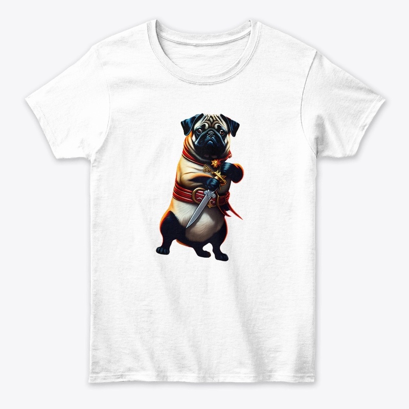 A dog holding a knife