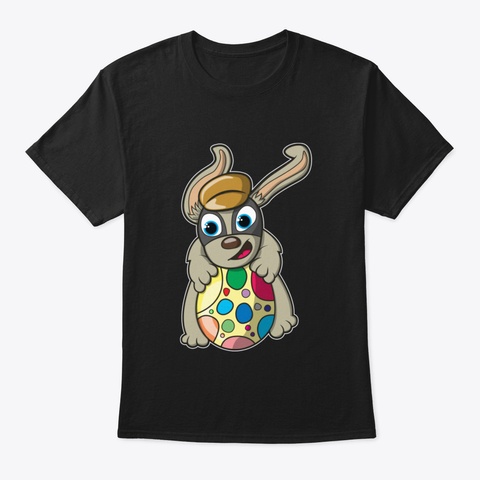 Smiling Easter  Bunny Black T-Shirt Front