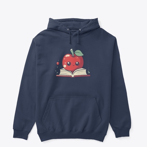 Book Reading Apple Picking Read Library Navy T-Shirt Front