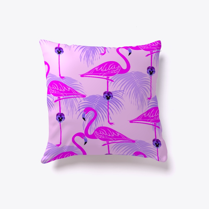 Flamingo Pansy Plaid Pillow