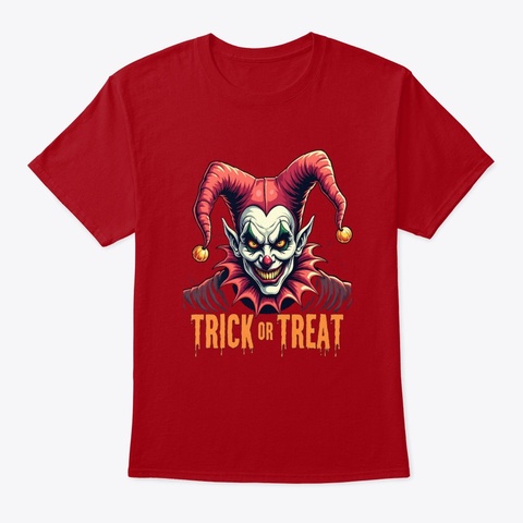 Scary Halloween Jester Clown Tee Deep Red T-Shirt Front