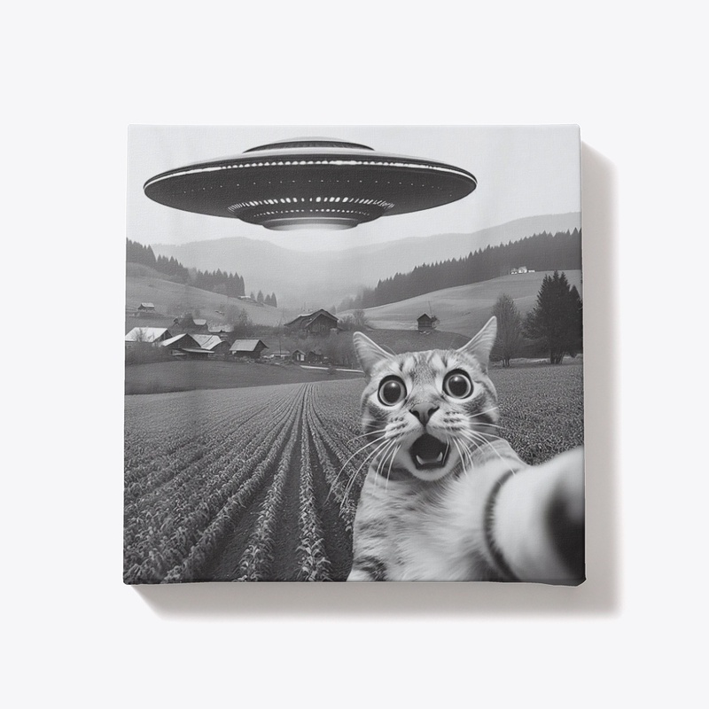 Cat Selfie With Alien UFO Funny Cat