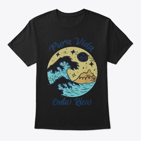 Pura Vida Costa Rica Tropical Beach Dist Black T-Shirt Front