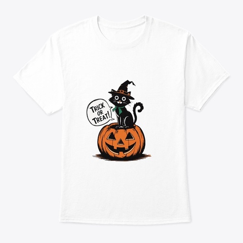 Cat Halloween T Shirt 2024 White Kaos Front