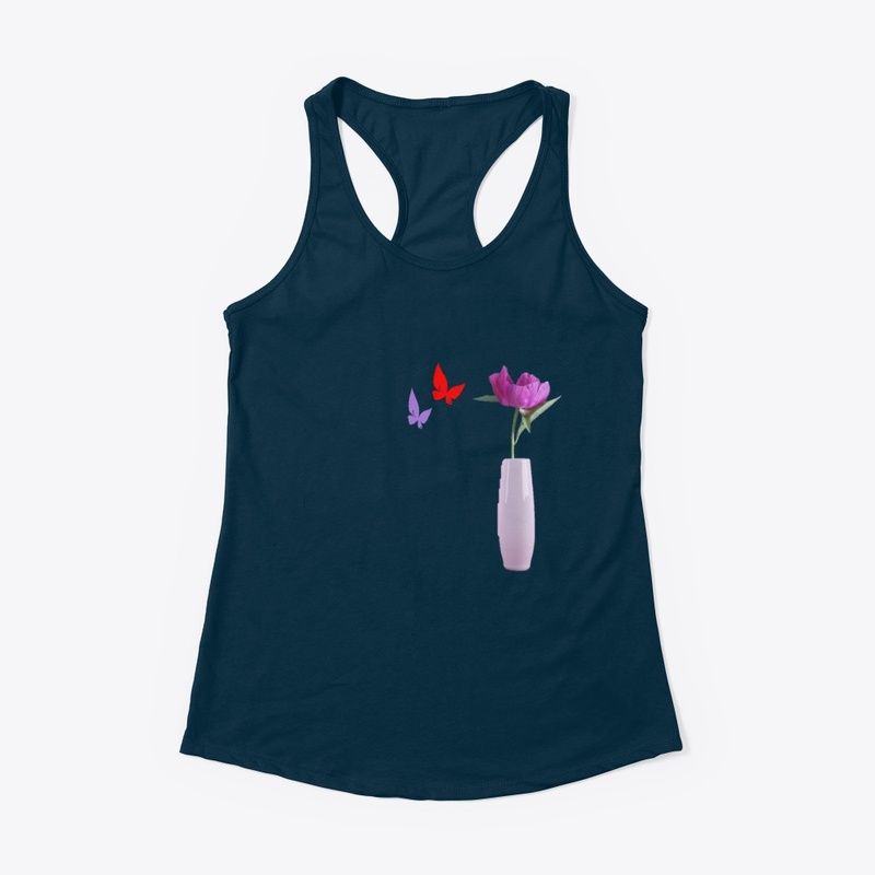 Purple Flower in Base and 2 Butterfly