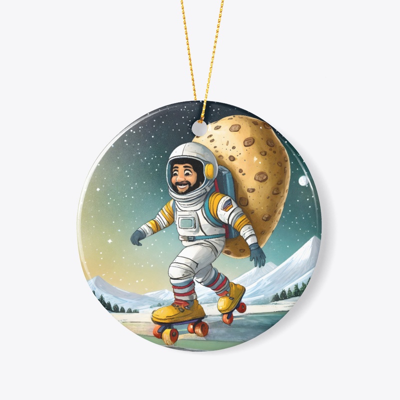 A spaceman on rollerskates