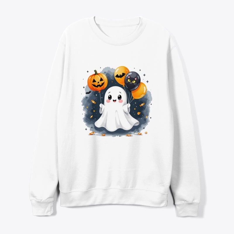 Cute Ghost with Halloween Balloons 