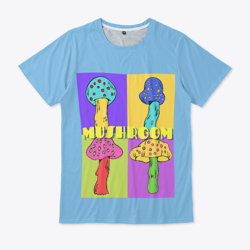Cute neon pastel four mushroom collage