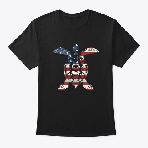 Turtle American Flag 4 Th Of July Costume Black T-Shirt Front